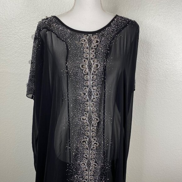 Le Mirage Kaftan Dress Cover Up Semi Sheer Embellished Black Sz 48/XXL Resort - Picture 4 of 14
